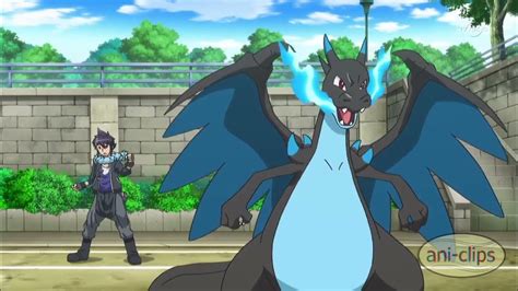 Ash's Greninja vs Alain's Mega Charizard X & First Meet.